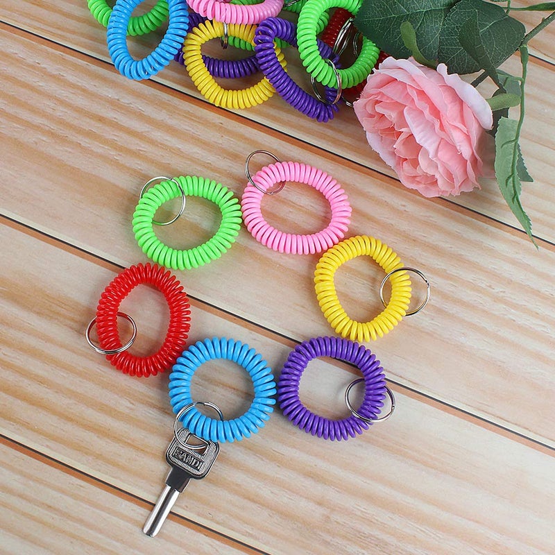 Heqishun 30 Pcs Wrist Coil Key Chain Bulk Spring Spiral Keychain Wrist Keychain Stretch Lanyard Keychain Rings - 6 Colors - Image 3